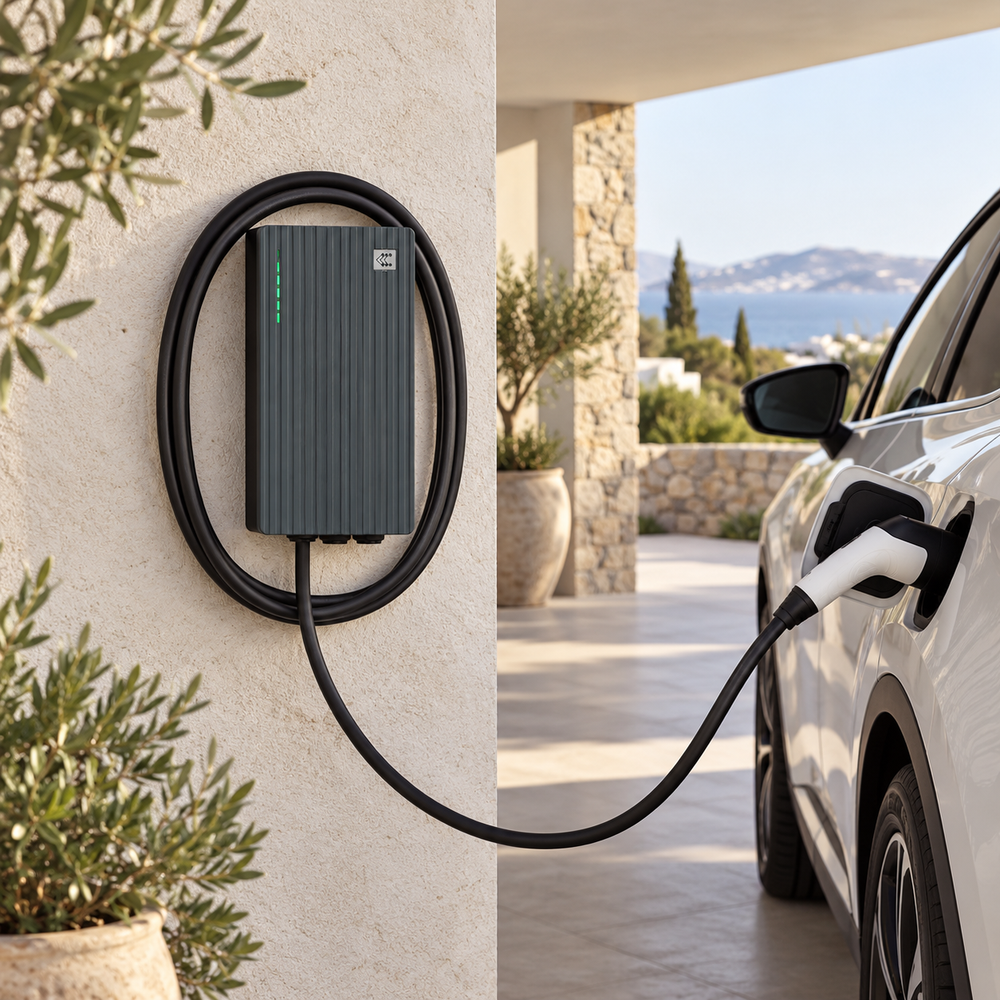Teltonika TeltoCharge — ενδεικτική απεικόνιση εγκατάστασης με AI