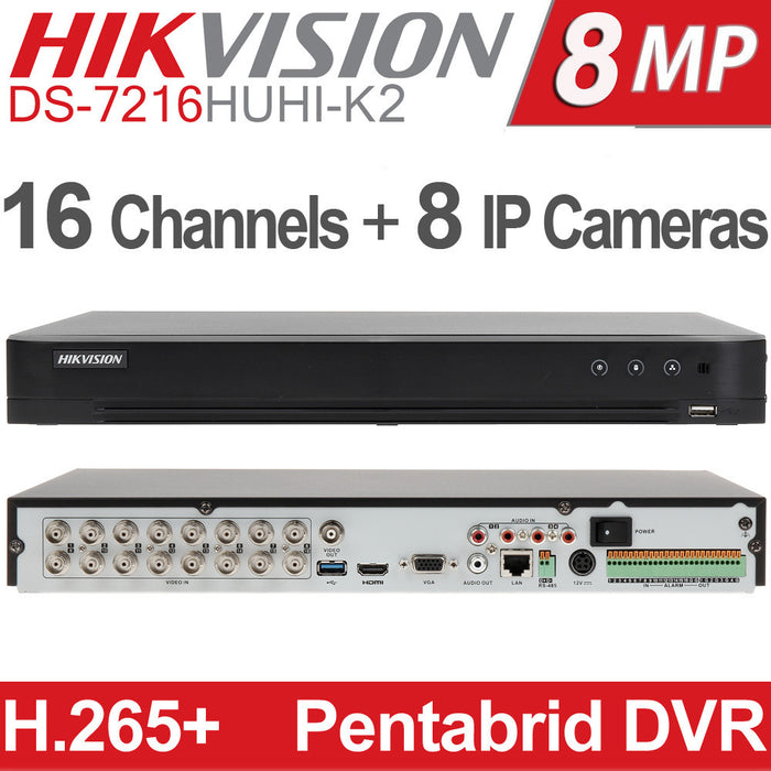 DVR DS-7216HUHI-K2 HIKVISION 5MP (up to 8MP @8fps) H.265 Pro+