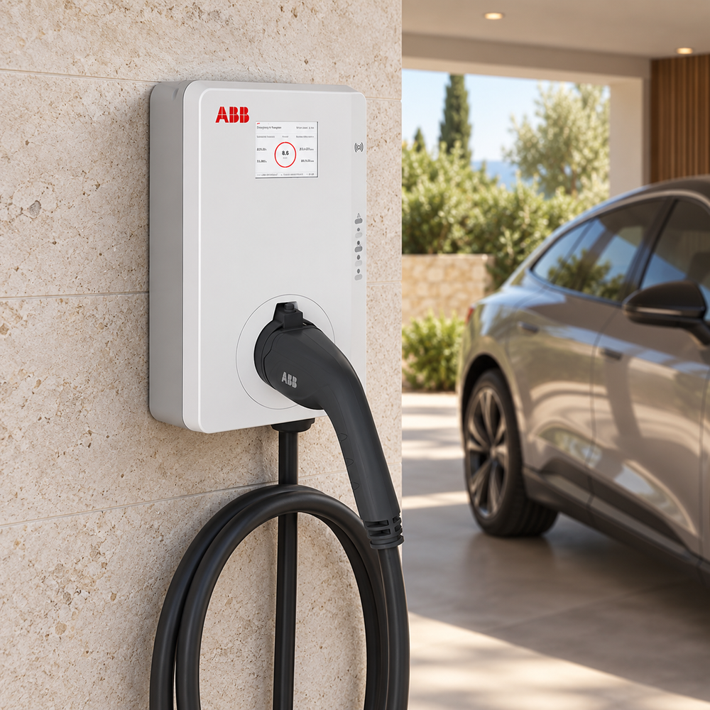 ABB Terra AC Display καλωδίου — ενδεικτική απεικόνιση εγκατάστασης με AI