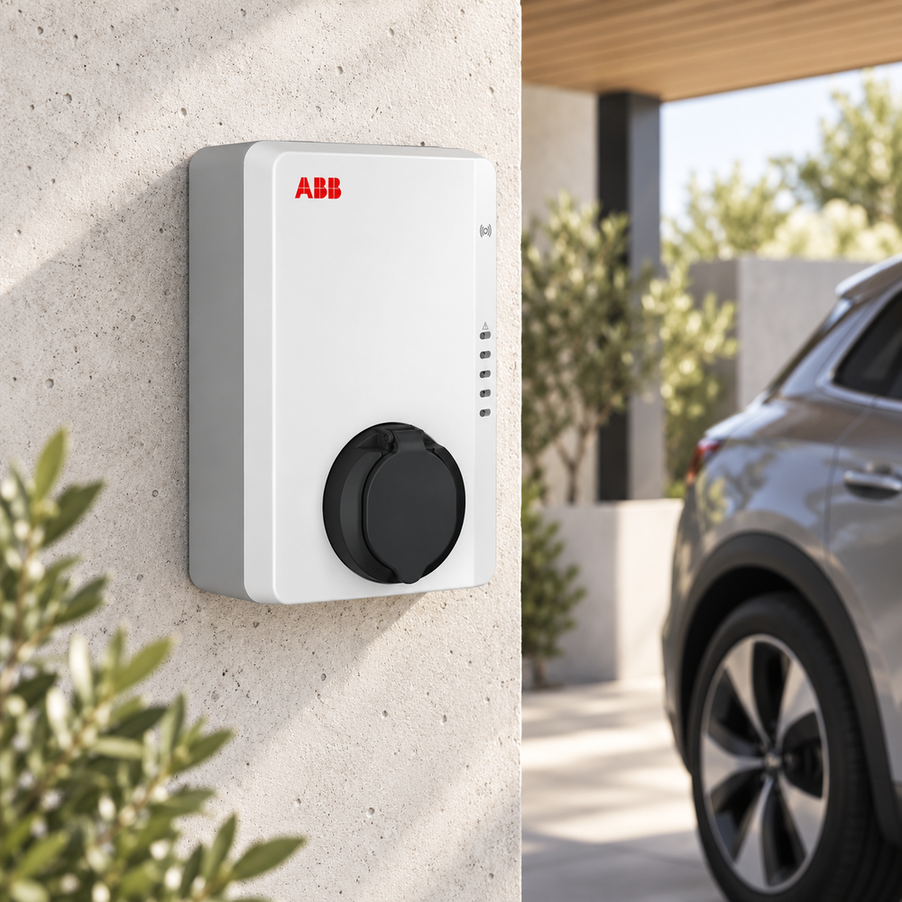 ABB Terra AC υποδοχής — ενδεικτική σκηνή εγκατάστασης με AI